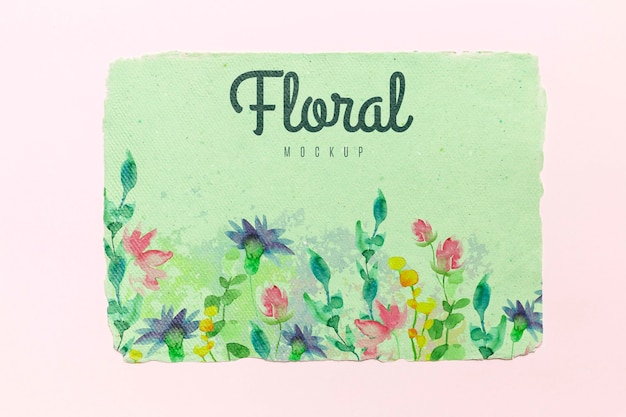 PSD floral mock-up with watercolor painting