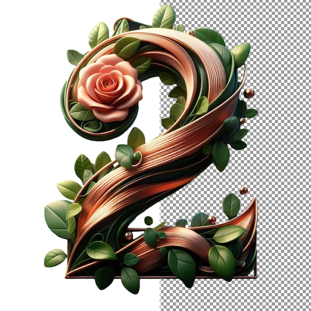 Floral numerology 3d numbers crafted with blooms and leaves on a clear canvas