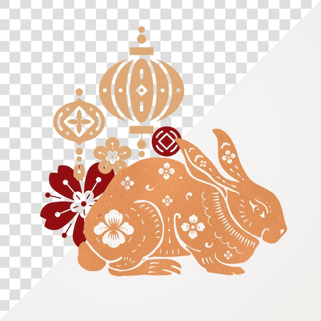 Floral rabbit png sticker Chinese zodiac animal illustration transparent background