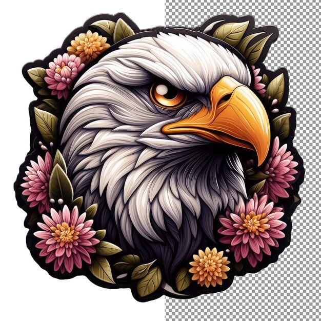 PSD floral raptor eagle amidst blooms sticker