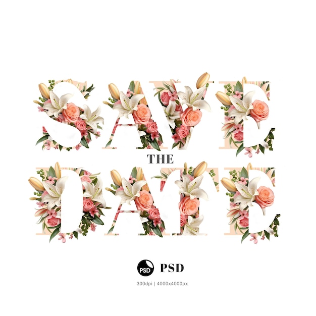 PSD floral save the date letters