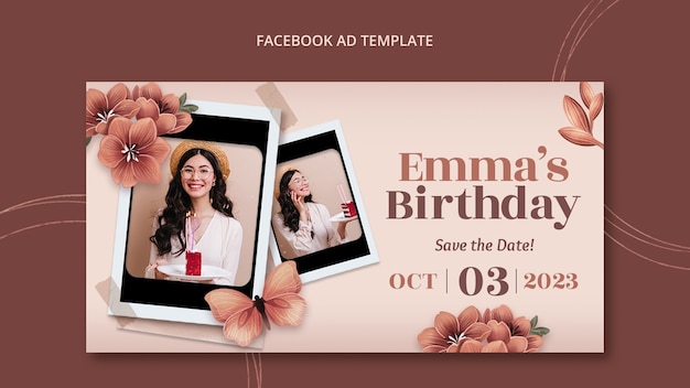PSD floral social media promo template for birthday celebration