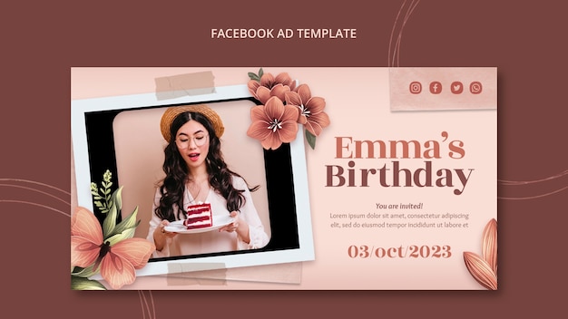 PSD floral social media promo template for birthday celebration