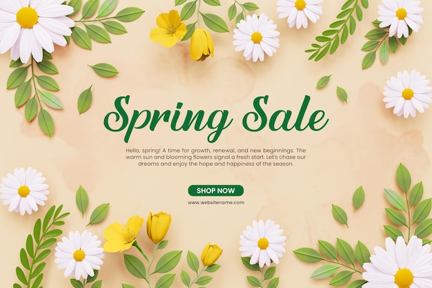 Floral spring sale banner design template