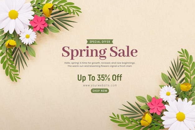 Floral spring sale banner design template