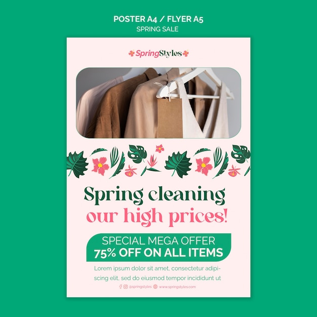 PSD floral spring sale poster template