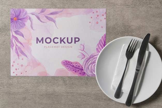 PSD floral table placemat mock-up design