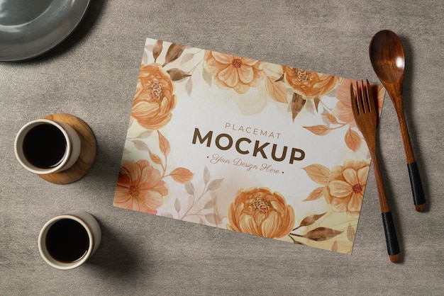 PSD floral table placemat mock-up design