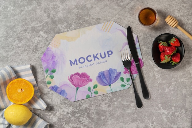 PSD floral table placemat mock-up design