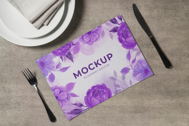 PSD floral table placemat mock-up design