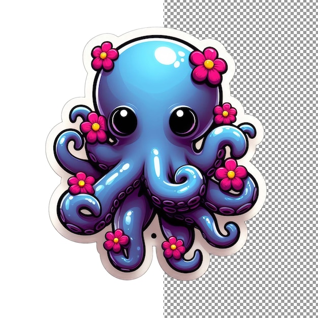 PSD floral tentacles cute octopus in blossoms sticker