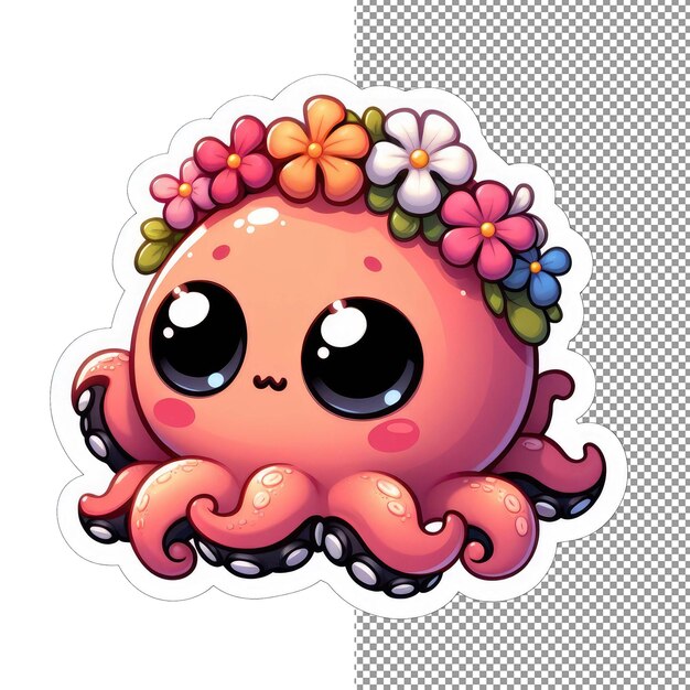 Floral tentacles cute octopus in blossoms sticker