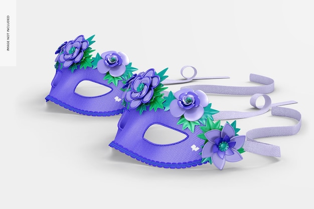 Floral venetian half-face masks mockup, right view