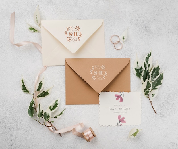 PSD mock-up concetto di matrimonio floreale