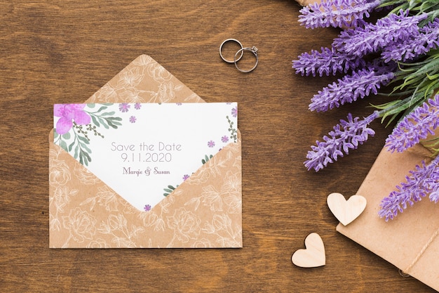 PSD mock-up concetto di matrimonio floreale