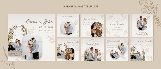 PSD floral wedding instagram posts collection