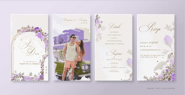 PSD floral wedding instagram stories with purple flower