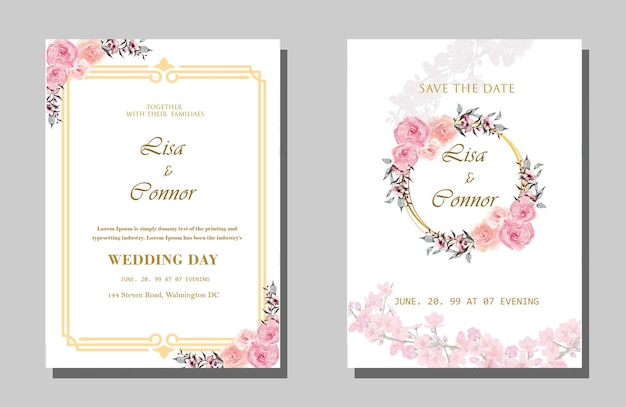 Floral wedding invitation card psd