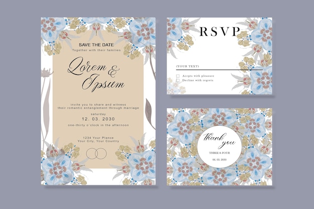 PSD floral wedding invitation card save the date thank you psd