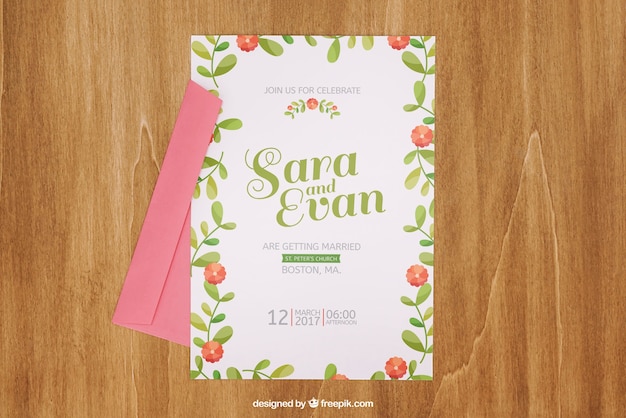 PSD floral wedding invitation mockup