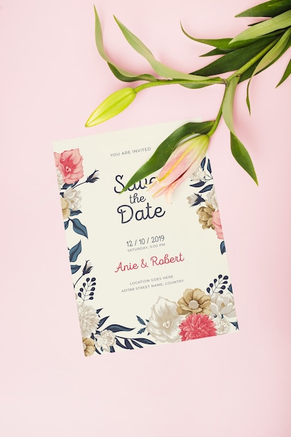 Floral wedding invitation mockup