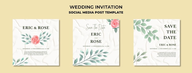 Шаблон поста в социальных сетях с цветочным свадебным приглашением