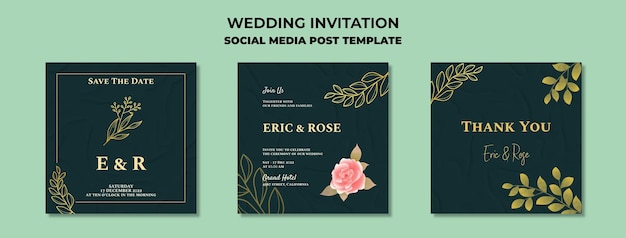 PSD floral wedding invitation social media post template