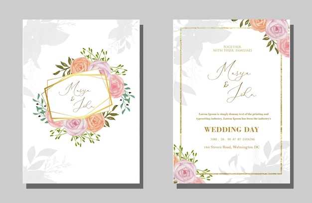 Шаблон свадебного приглашения с цветочным орнаментом премиум