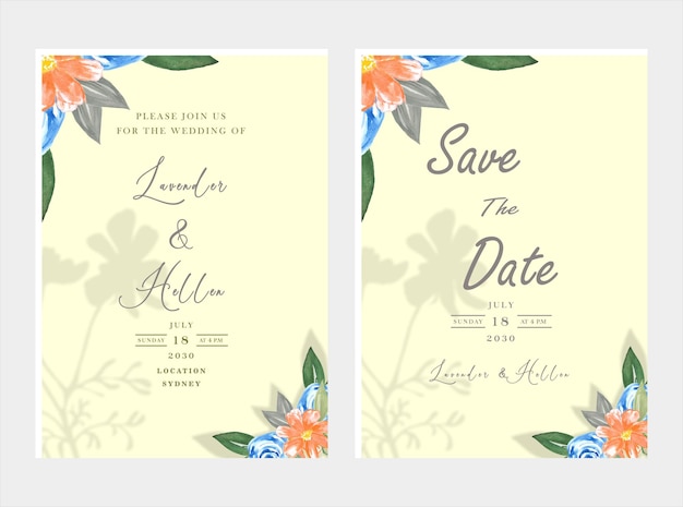 Floral wedding invitation template psd