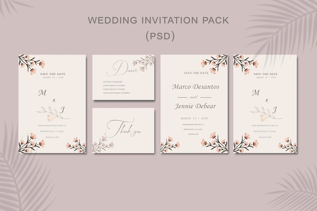 PSD floral wedding invitation template psd