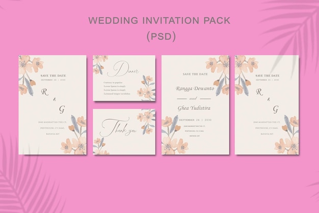 PSD 花の結婚式の招待状のテンプレートpsd