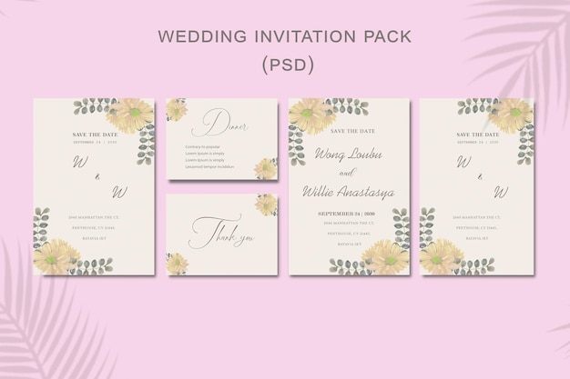 PSD 花の結婚式の招待状のテンプレートpsd