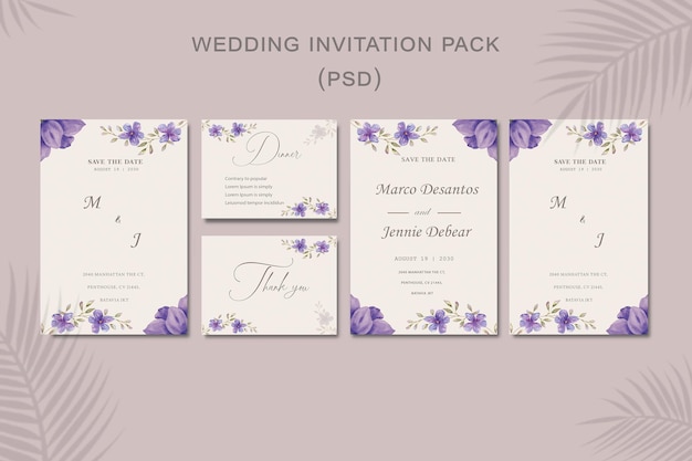 Floral wedding invitation template psd