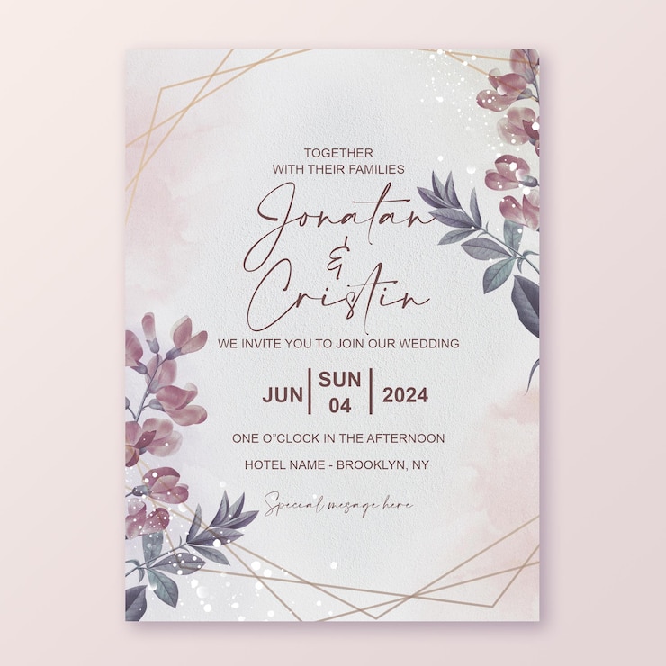 PSD floral wedding invitation template with colorful flower