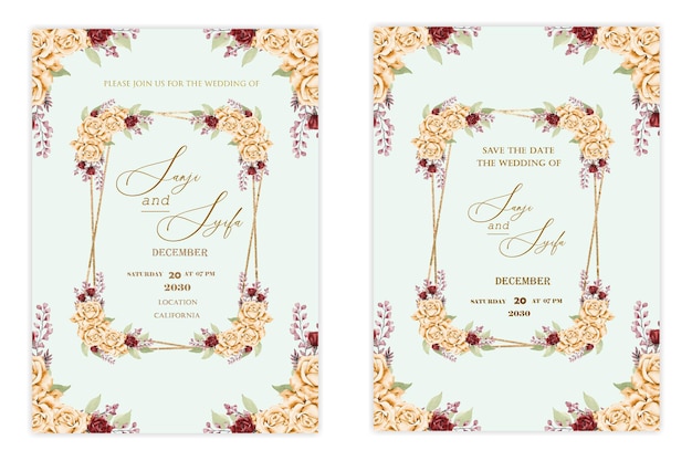 Цветочный свадебный шаблон приглашения