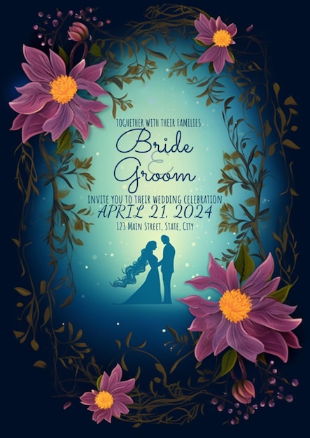 Floral wedding invitation template