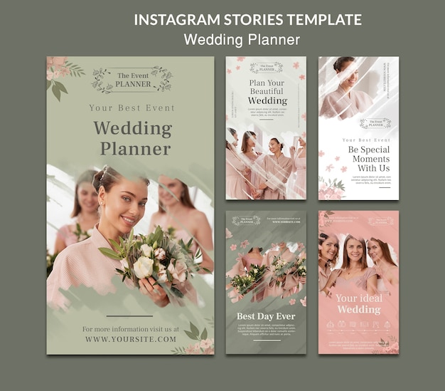 PSD storie di instagram di wedding planner floreali