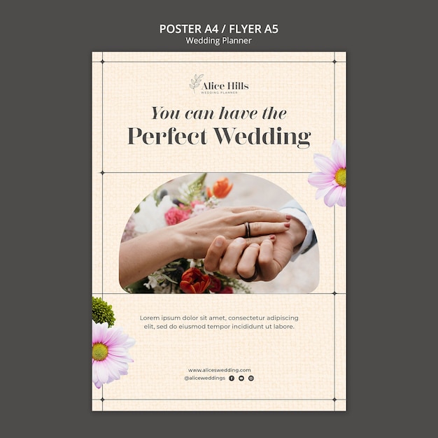 PSD modello di poster di wedding planner floreale