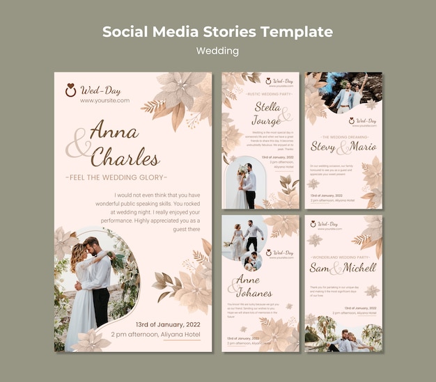 PSD Шаблон цветочных свадебных историй в социальных сетях