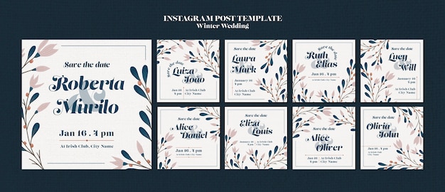 Collezione di post di instagram per matrimoni invernali floreali