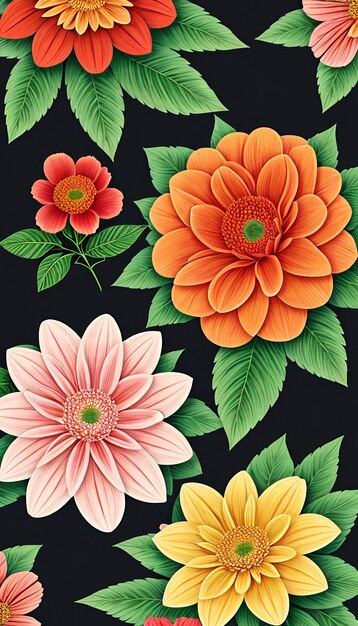 PSD floral with a variety of flowers leaves or other plants aigenerated