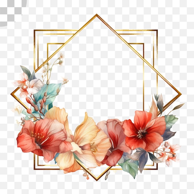 Floral wreath frame watercolor transparent background