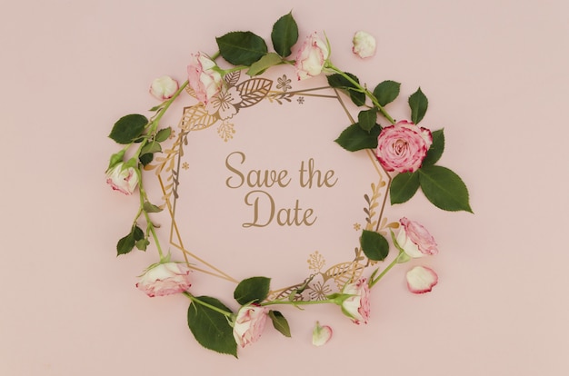 PSD floral wreath save the date with roses