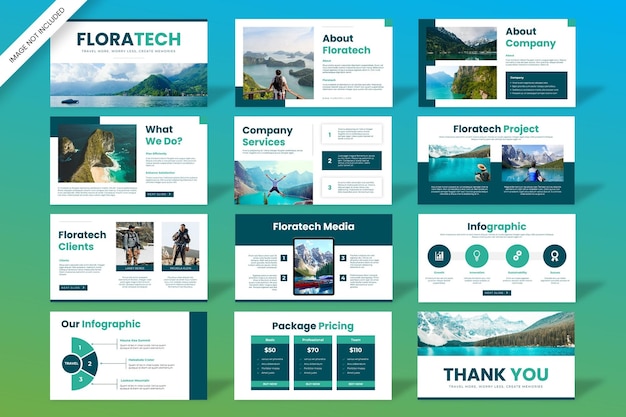 PSD floratech travel agency presentation design template