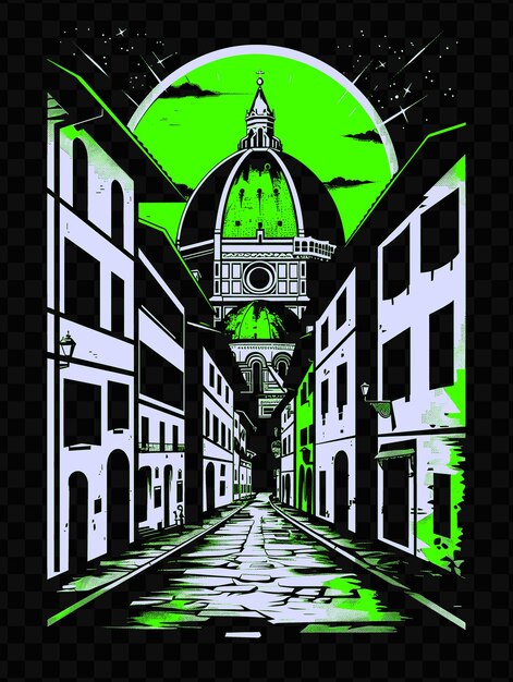 PSD florence with renaissance street scene and duomo ponte vecch psd vector tshirt tattoo ink scape art