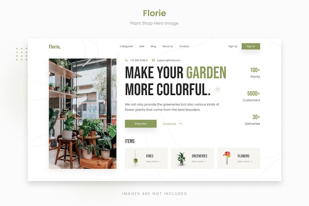 PSD florie - greeny space plant shop hero image