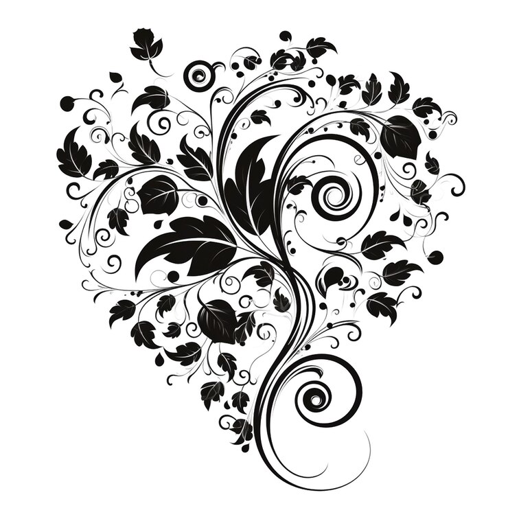 PSD florish and swirl black art on the transparent background created with generative ai