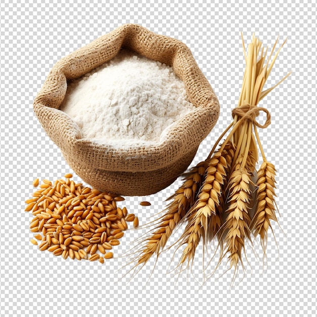 PSD flour and wheat flat lay on a transparent background