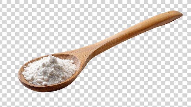 Flour in a wooden spoon isolated on transparent background