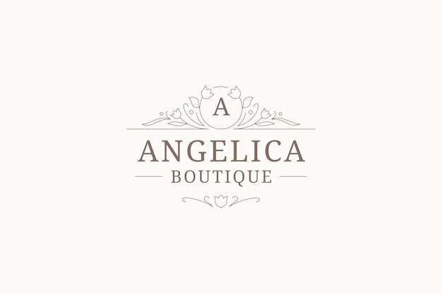 Flourish luxury floral outline logo design template for boutique